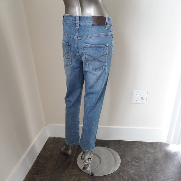 Brunello Cucinelli Monili Jeans Blue Denim Boyish Tapered Hem Button Fly Size 2 - Picture 4 of 9